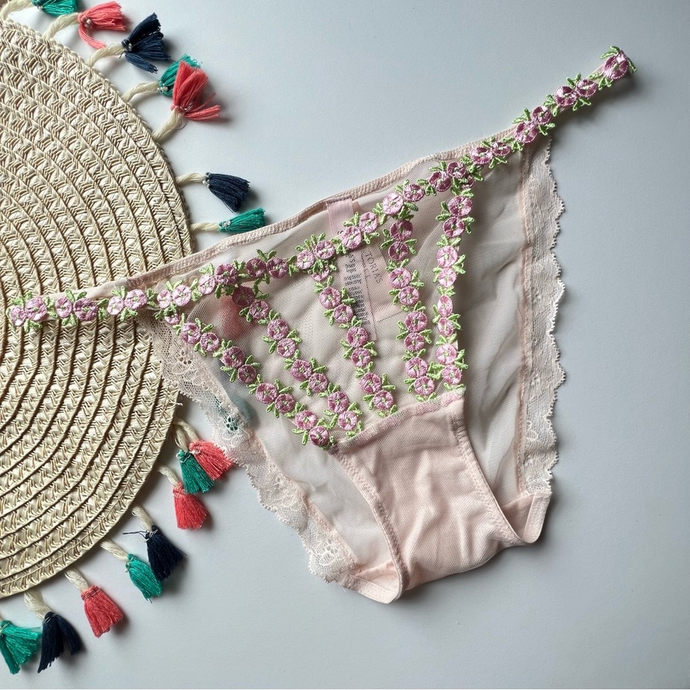 Victoria's Secret Dream Angels Rosebud Embroidery String Bikini Panty M NEW